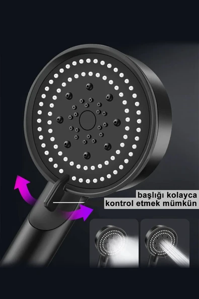 Raion Lüx Mat Siyah 5 Fonksiyonlu Sağlam Yapılı Kaliteli Banyo Duş Başlığı Kaliteli Duş Telefonu - Resim 5