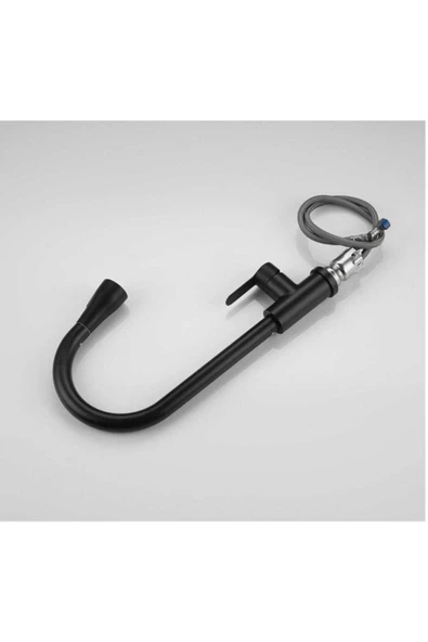 Siyah Mat Oynar Başlıklı Fonksiyonlu Spiralli Eviye Mutfak Lavabo Batarya Pirinç Malzeme - Resim 5