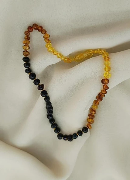 Kolye Kehribar Amber Doğaltaş Karışık Renkli Düğümlü Bebek Kolyesi - 3