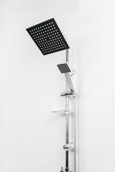 Krom Tepe Yağmurlama Robot Duş Sistemi Ve Siyah Banyo Bataryası Mix-2'Li Defne Serisi - Resim 4
