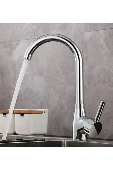 Krom Delta Uzun Borulu Mutfak Eviye Bataryası Sıcak Soğuk Girişli - Resim 4