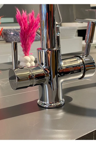 Krom 3 Yollu Arıtmalı Batarya Pirinç Garantili Arıtmalı Mutfak Musluğu ürün görseli 1