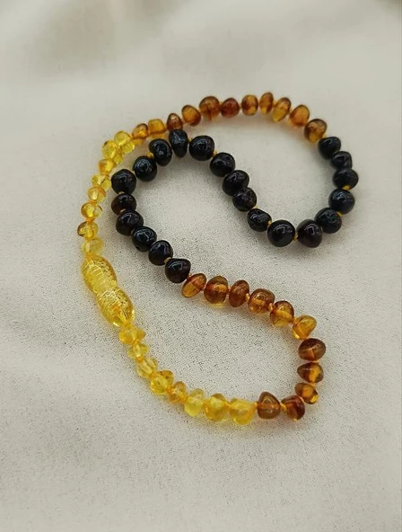 Kolye Kehribar Amber Doğaltaş Karışık Renkli Düğümlü Bebek Kolyesi - 4