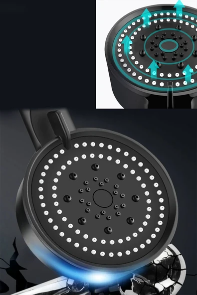 Raion Lüx Mat Siyah 5 Fonksiyonlu Sağlam Yapılı Kaliteli Banyo Duş Başlığı Kaliteli Duş Telefonu - Resim 3