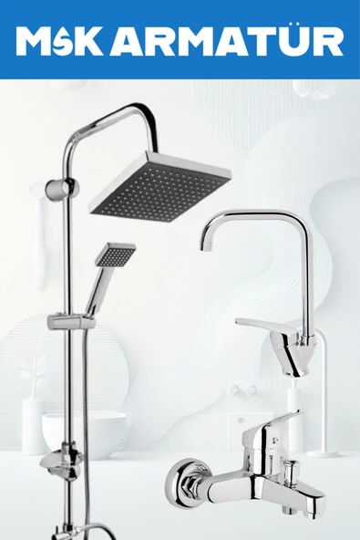 Krom Ekonomi Robot Köşe Lavabo Banyo Bataryası 3 Lü Set - 1