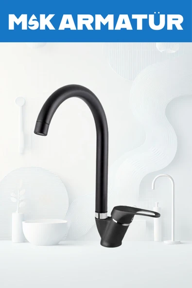 Siyah Krom Baston Lüx Eviye Lavabo Banyo 4 Lü Set - Resim 3