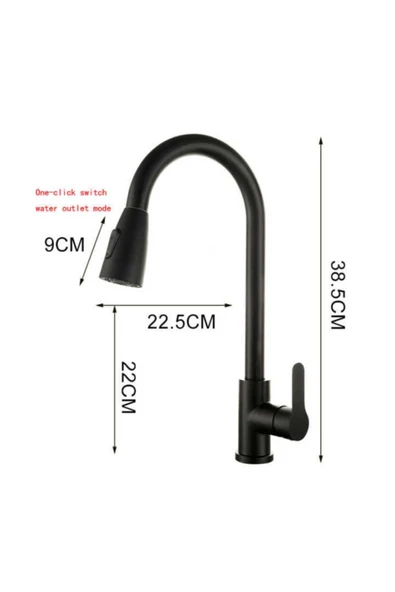 Siyah Mat Oynar Başlıklı Fonksiyonlu Spiralli Eviye Mutfak Lavabo Batarya Pirinç Malzeme - Resim 2