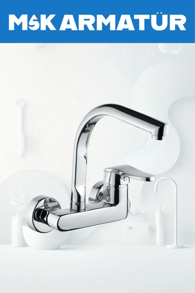 Krom Duvardan Balıksırtı Eviye Lavabo Bataryası Çeşmesi ürün görseli 1