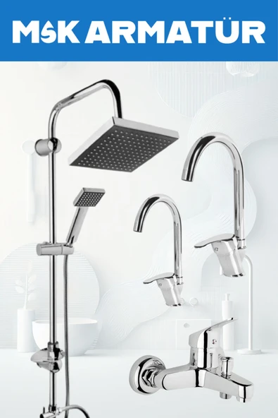 Krom Siyah Robot Duş Seti , Baston Eviye , Lavabo , Banyo Bataryası 4’Lü Set