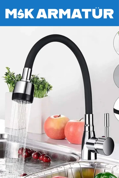 Krom Armut Siyah Oynar Borulu Eviye Batarya Çeşmesi ürün görseli 1