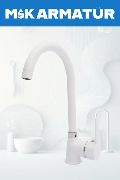 Beyaz Krom Armut Baston Eviye Bataryası Çeşmesi ürün görseli 1