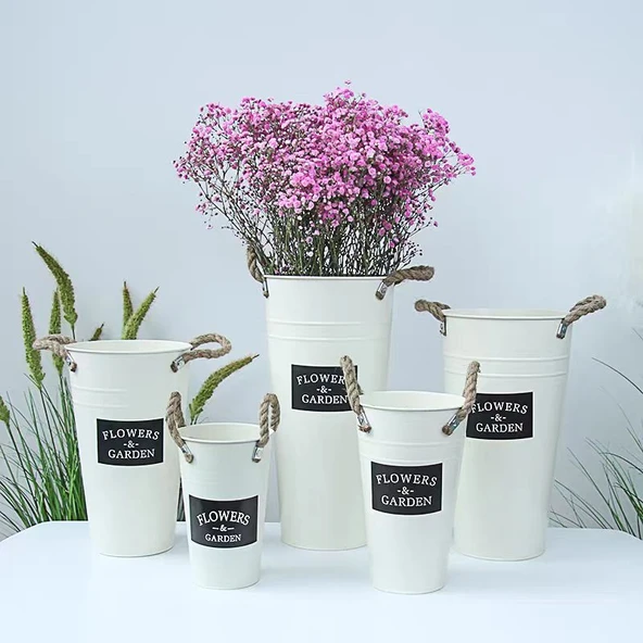 Demir Çiçek Kovası Vazo - Siyah Kart 25cm
