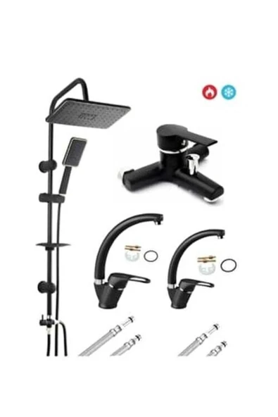 Siyah Krom Robot Mix Eviye Lavabo Banyo 4 Lü Set ürün görseli 1