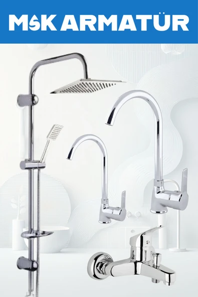 Krom Dubai Robot Duş Seti , Krom Delta Eviye , Lavabo , Banyo Bataryası 4’Lü Set