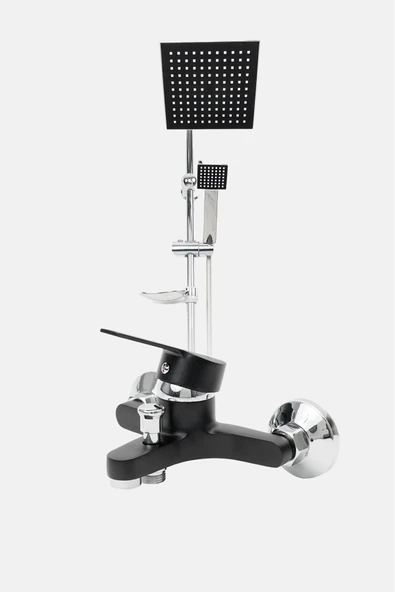 Krom Tepe Yağmurlama Robot Duş Sistemi Ve Siyah Banyo Bataryası Mix-2'Li Defne Serisi ürün görseli 1