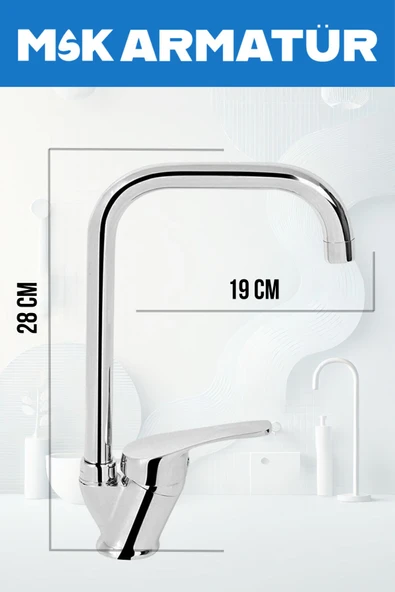 Köşe Borulu Modern Krom Kaplama Çift Fonksiyonlu Mutfak Eviye Bataryası - Resim 2