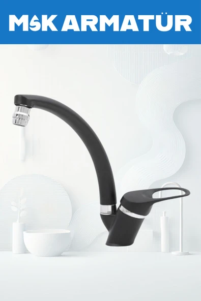 Siyah Krom Oynar Başlıklı Mix Eviye Bataryası Çeşmesi ürün görseli 1