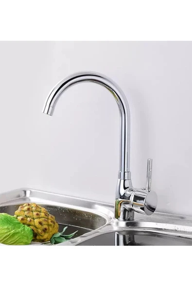 Krom Delta Uzun Borulu Mutfak Eviye Bataryası Sıcak Soğuk Girişli ürün görseli 1