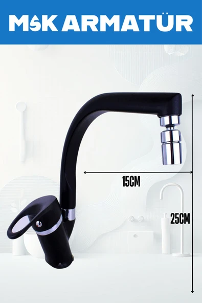 Siyah Krom Balıktırtı Oynar Başlıklı Eviye Bataryası Çeşmesi - Resim 2