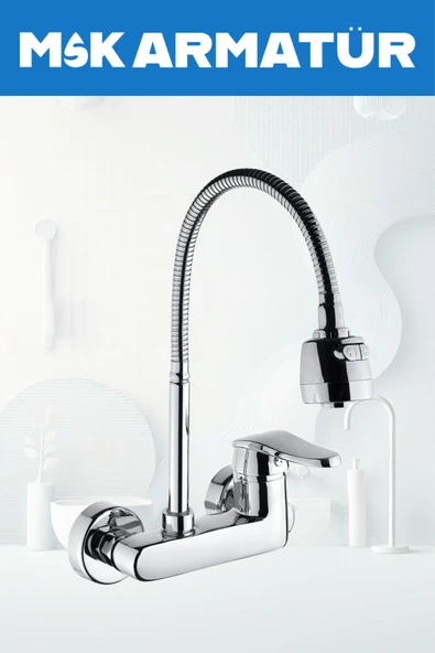 Krom Duvardan Krom Oynar Borulu Eviye Ve Lavabo Bataryası