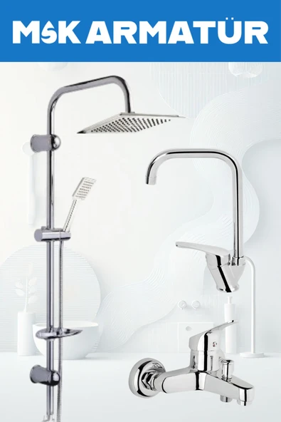 Dubai Krom Robot Köşe Lavabo Banyo 3 Lü Set