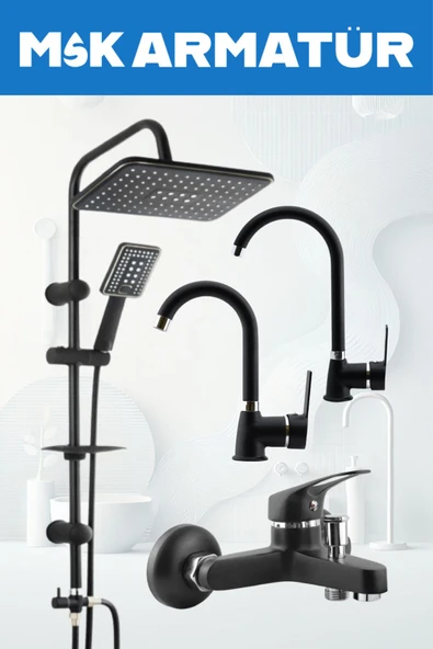 Full Siyahrobot Siyah Krom Armut Eviye Lavabo Banyo Bataryası Çeşmesi