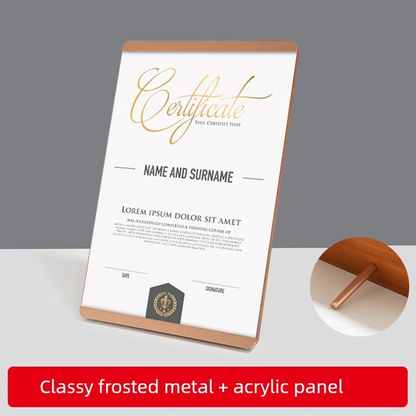 Ahşap Akrilik Sertifika Çerçevesi - Metal + Ahşap + Akrilik Panel/Dikey, A5