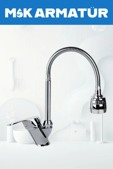 Krom Oynar Borulu Krom Eviye Lavabo Bataryası Çeşmesi - 2