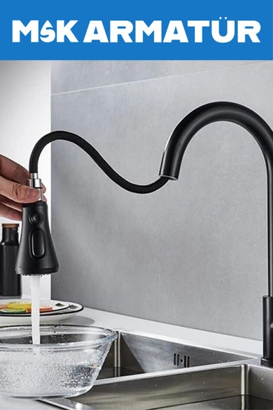 Siyah Lüx Spirelli Eviye Bataryası Çeşmesi - Resim 2