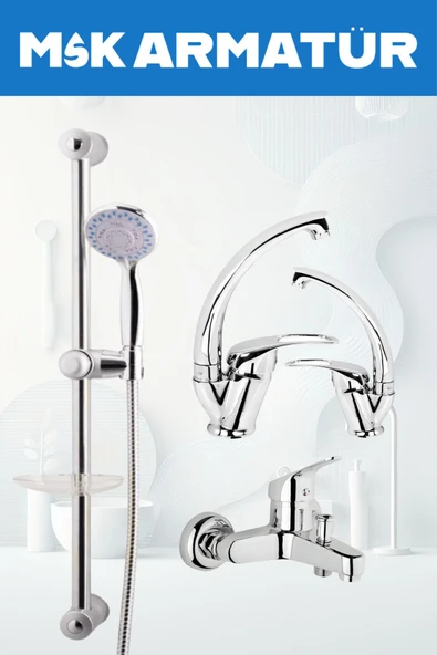 Krom Sürgülü 4 Lü Mix Eviye Lavabo Banyo Bataryası Seti
