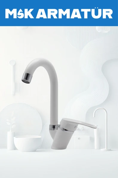 Beyaz Baston Lavabo Bataryası Çift Su Grişli Çeşme Banyo Musluğu Mutfak Çeşmesi 2 Yıl Garantili ürün görseli 1