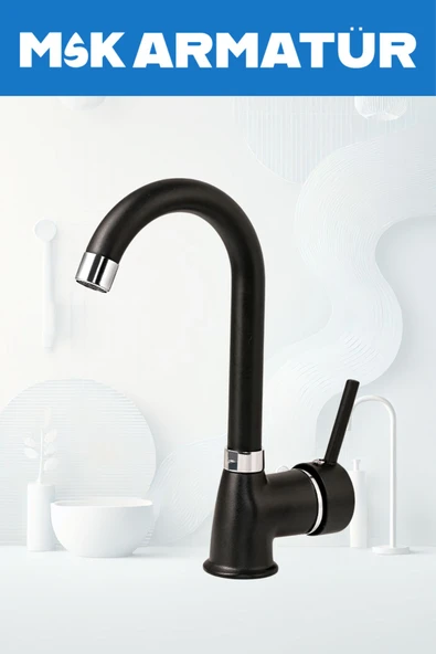 Siyah Krom Armut Baston Lavabo Bataryası Çeşmesi ürün görseli 1