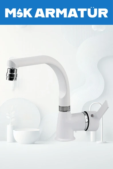 Beyaz Balık Sırtı Delta Lavabo Bataryası Oynar Başlıklı Çift Su Girişli Lavabo Musluğu Çeşme ürün görseli 1