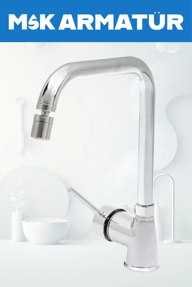 Krom Armut Köşe Oynar Başlıklı Mafsallı Eviye Bataryası Çeşmesi ürün görseli 1