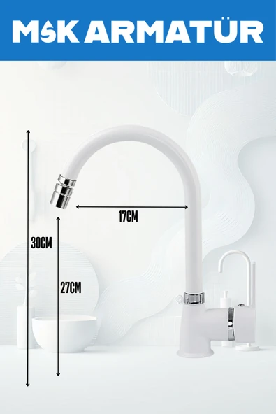 Beyaz Krom Oynar Başlıklı Baston Eviye Bataryası Çeşmesi - Resim 3