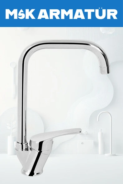 Köşe Borulu Modern Krom Kaplama Çift Fonksiyonlu Mutfak Eviye Bataryası ürün görseli 1