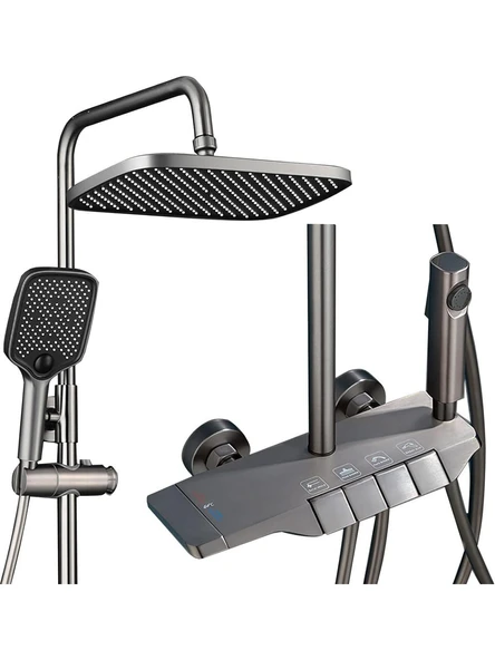 Piyano Gri Robot Tepe Duş Seti Yağmur Tepe Banyo 4 Tuşlu Batarya Dahil Antrasit Duş Seti ürün görseli 1