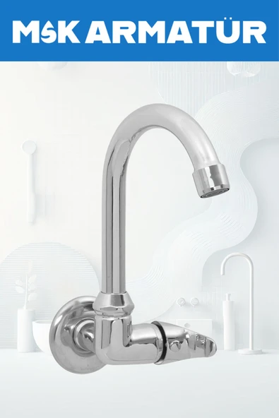 Duvardan Tek Su Çıkışlı Baston Borulu Eviye Lavabo Bataryası