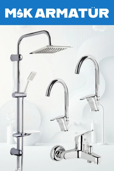 Dubai Krom Robot Duş Seti , Baston Eviye , Lavabo , Banyo Bataryası 4’Lü Set