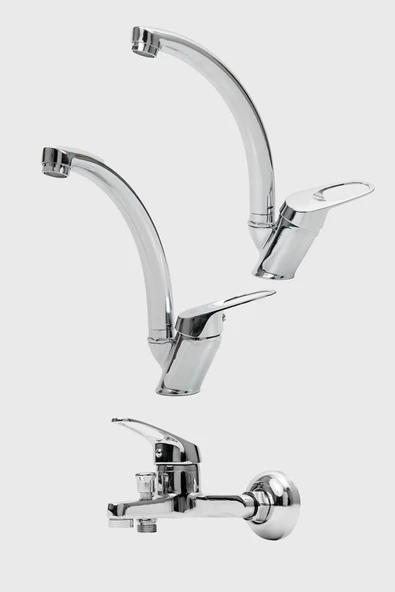 Krom Mix Eviye Lavabo Banyo 3 Lü Set ürün görseli 1