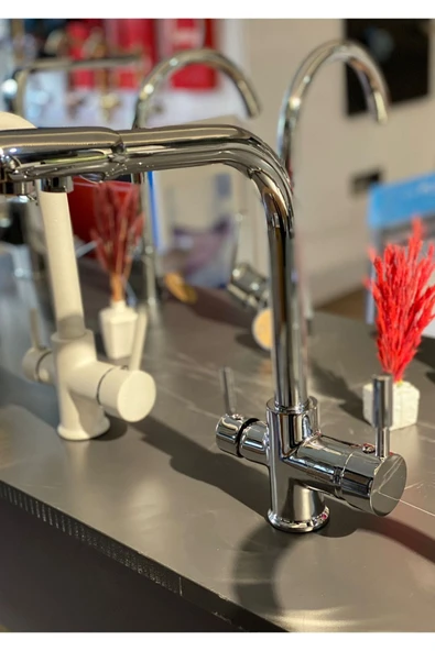 Krom 3 Yollu Arıtmalı Batarya Pirinç Garantili Arıtmalı Mutfak Musluğu - Resim 3