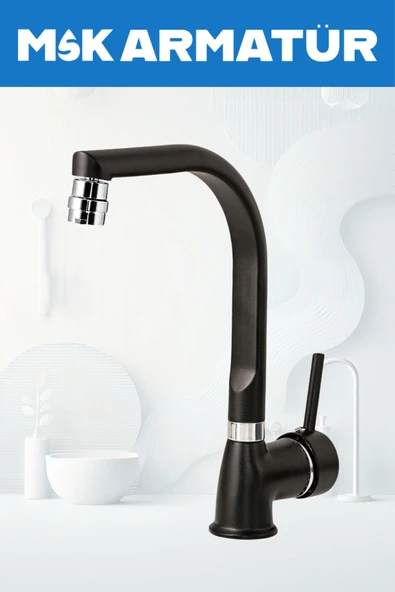 Siyah Krom Armut Balıksırtı Oynar Başlıklı Eviye Bataryası Çeşmesi ürün görseli 1