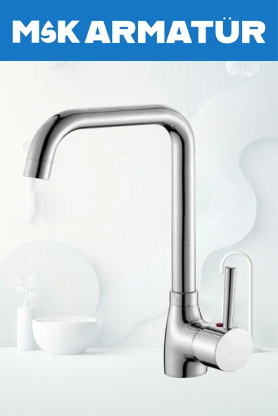 Krom Armut Köşe Borulu Eviye Bataryası Çeşmesi ürün görseli 1