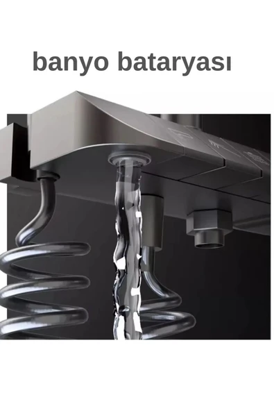 Siyah Tuşlu Piyano Duş Seti 2 Yıl Garantli(115Cm) Boy Ayarlanabilir Pirinç Materyal - Resim 2