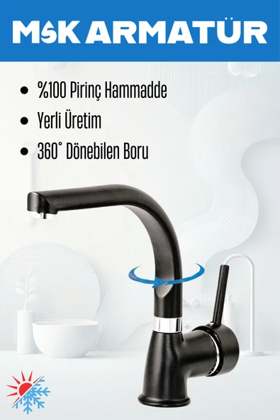 Siyah Krom Armut Balıksırtı Lavabo Bataryası Çeşmesi - Resim 2