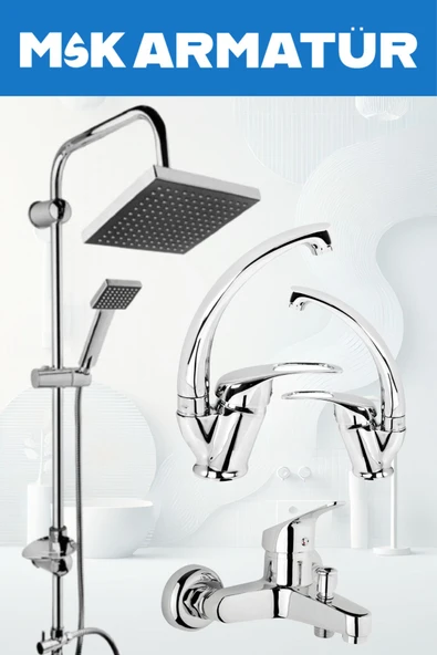 Krom Robot Duş Seti Eviye Lavabo Banyo Bataryası 4 Lü Set