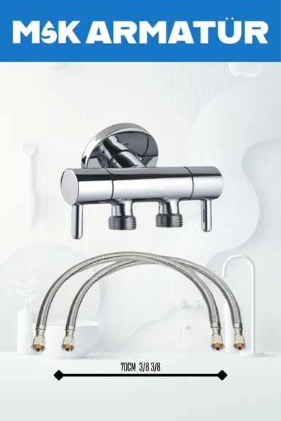 Krom Çifli Taharet Musluğu 70 Cm Flex Set