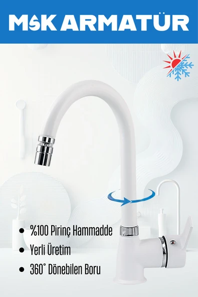 Beyaz Krom Oynar Başlıklı Baston Eviye Bataryası Çeşmesi - Resim 2