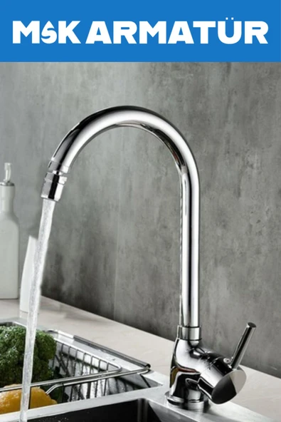 Krom Armut Baston Mafsallı Eviye Bataryası Çeşmesi ürün görseli 1