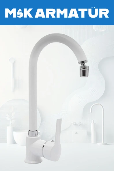 Beyaz Krom Armut Oynar Başlıklı Baston Eviye Bataryası Çeşmesi - Resim 2